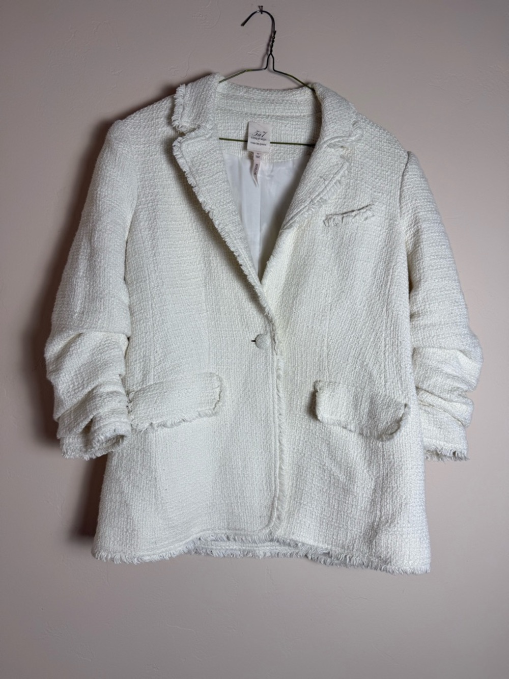 Cinq a Sept Bouclé Khloe Blazer in Gardenia Size 10 Textured White Jacket - Picture 2 of 10